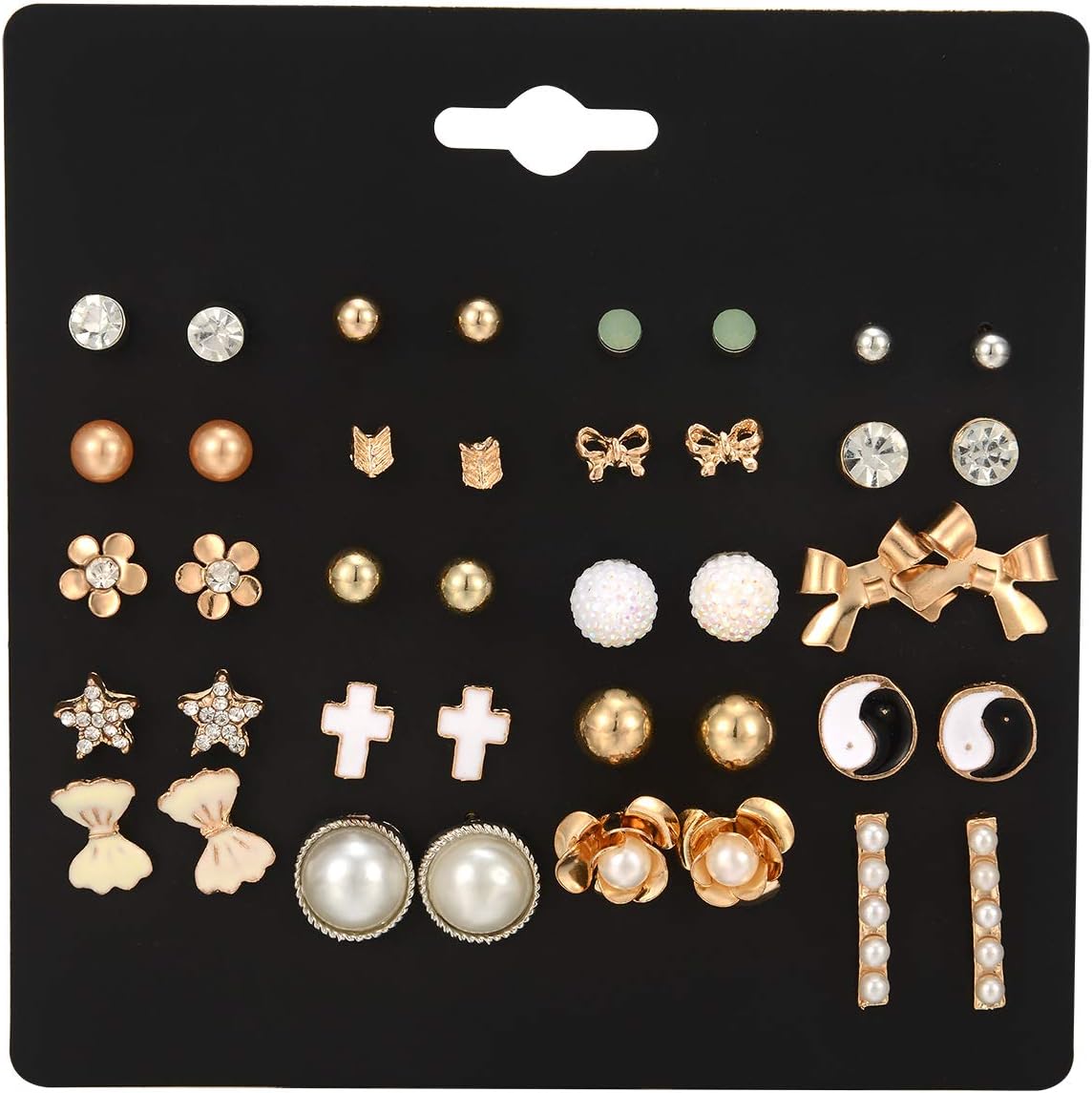 Enfianced Fashion Anti-Allergic Stainless-Steel Stud Earrings Set Gold Plated