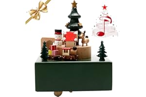 MENGDUO Music Box, Snowman Elk Wooden Rotation Crafts Music Box, Mini Train Rotates with Music, Exclusive Toy Gifts for Christmas (Green)