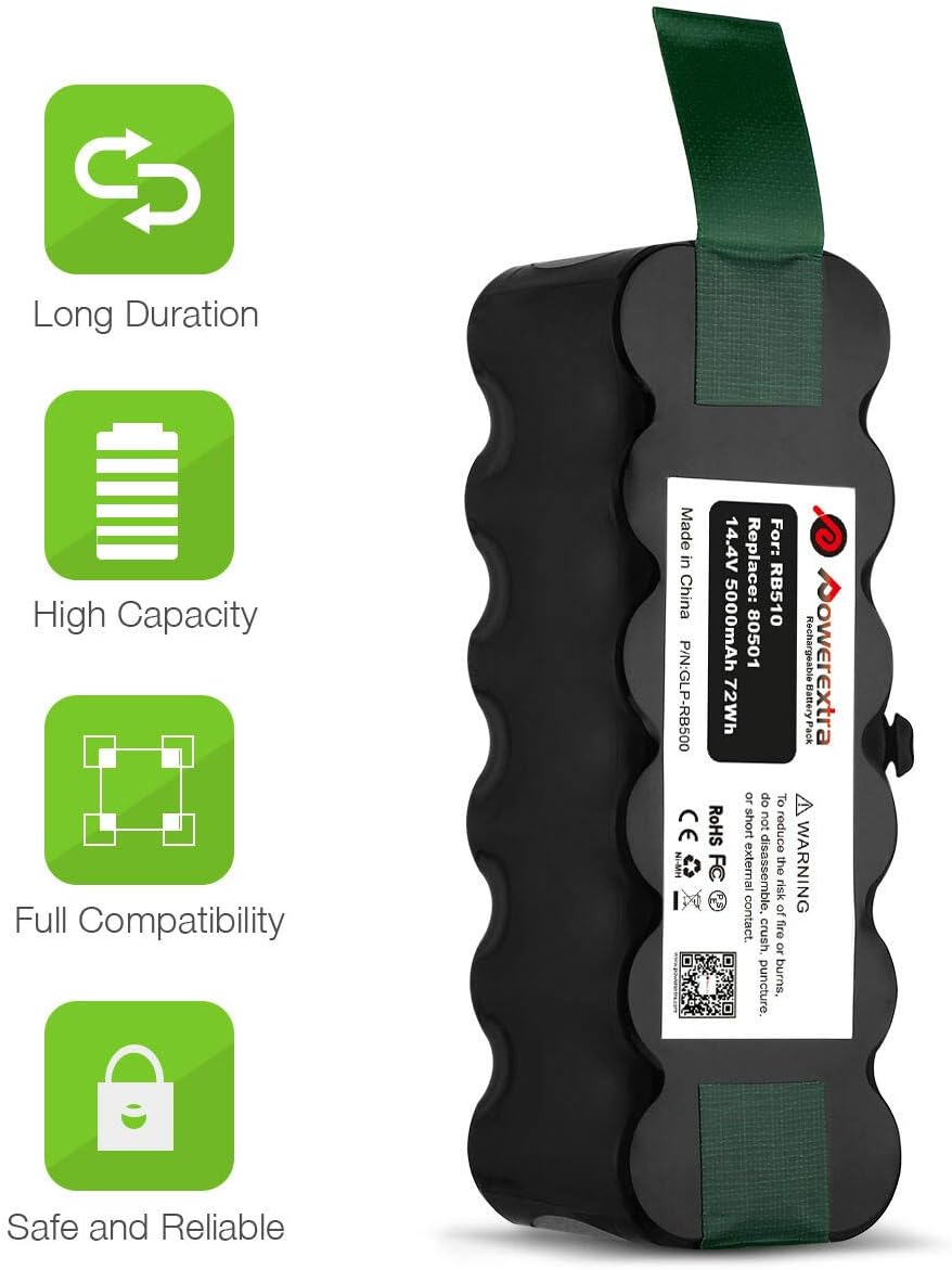Powerextra 5.0Ah 14.4V Replacement Battery Compatible with Roomba R3 500, 600, 700, 800 & 900 Series 500 510 530 532 540 550 552 560 580 595 620 650 660 700 760 780 790 800 870 900: Home & Kitchen