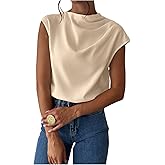 MakeMeChic Women's Draped Neck Tops Cap Sleeve Mock Neck Keyhole Work Shirt Summer Blouse