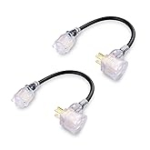 Cable Matters 2-Pack 2 Outlet Short Extension Cord - 1ft, 13A/1625W, Pigtail Extension Cord with LED-lit Socket, (Outlet Saver, Short Power Splitter Cable), Black