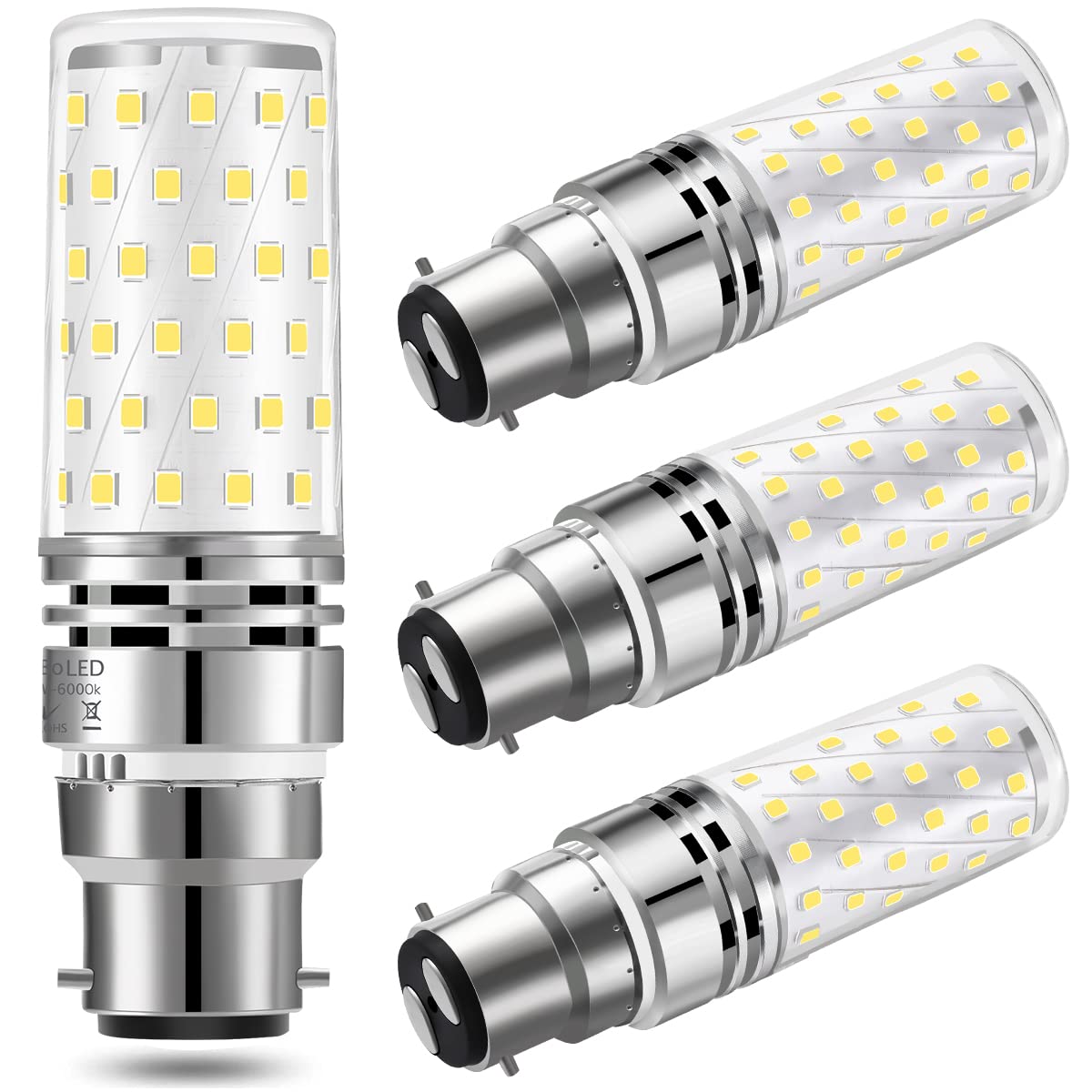Photo 1 of HengBo LED LED Bayonet Bulbs, 12W B22 Corn Bulb Equivalent 100W Halogen B22 Bayonet Cap Bulb, 1200Lm, 6000K Daylight White 4-Pack