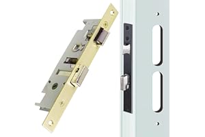 REIGAHOOD US Flat Slot Storm Door Mortise Lock Body Fits for Older Storm Doors, 5/16" Square Spindle Hub, 2-1/2" Handle PZ, 7/8" Backset, 7" Faceplate H.C., Non-Handed, Polished Brass