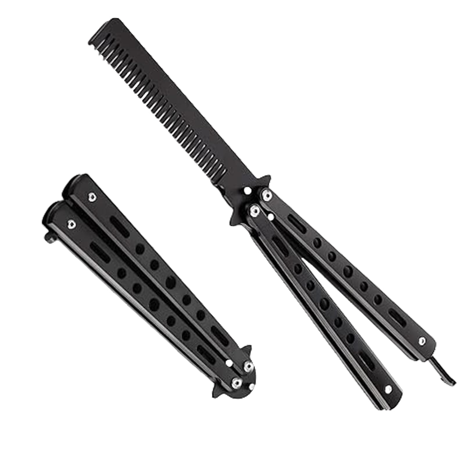 Butterfly Comb - Stainless Steel, Foldable Practice Hair Comb, Pocket Feather Styling Accessory (Black)