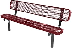 COATEDOUTDOORFURNITURE Coated Outdoor Furniture Heavy-Duty Outdoor Bench Thermoplastic Coated, Expanded Metal, Commercial-Grade Seating, Made in America (Inground with Back, 6 Ft, Burgundy)
