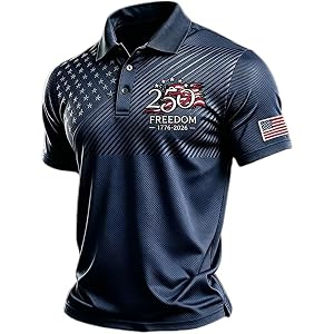 Men's American Flag Print Casual Polo Shirt U.S. 250Th Anniversary 250 Years of Freedom 1776-2026 Button Tee