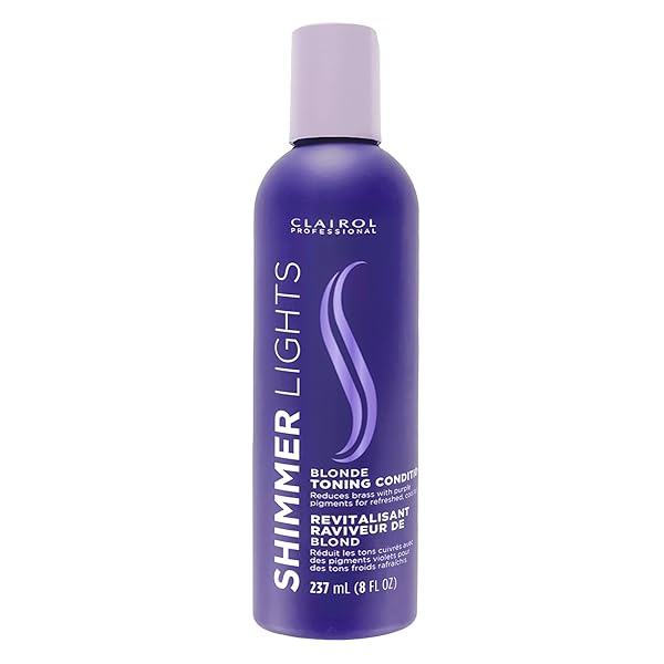 CLAIROL PROFESSIONAL SHIMMER LIGHTS PURPLE CONDITIONER, 8 FL. OZ NEUTRALIZES BRASS & YELLOW TONES FOR BLONDE, SILVER, GRAY & HIGHLIGHTED HAIR PACKAGING MAY VARY