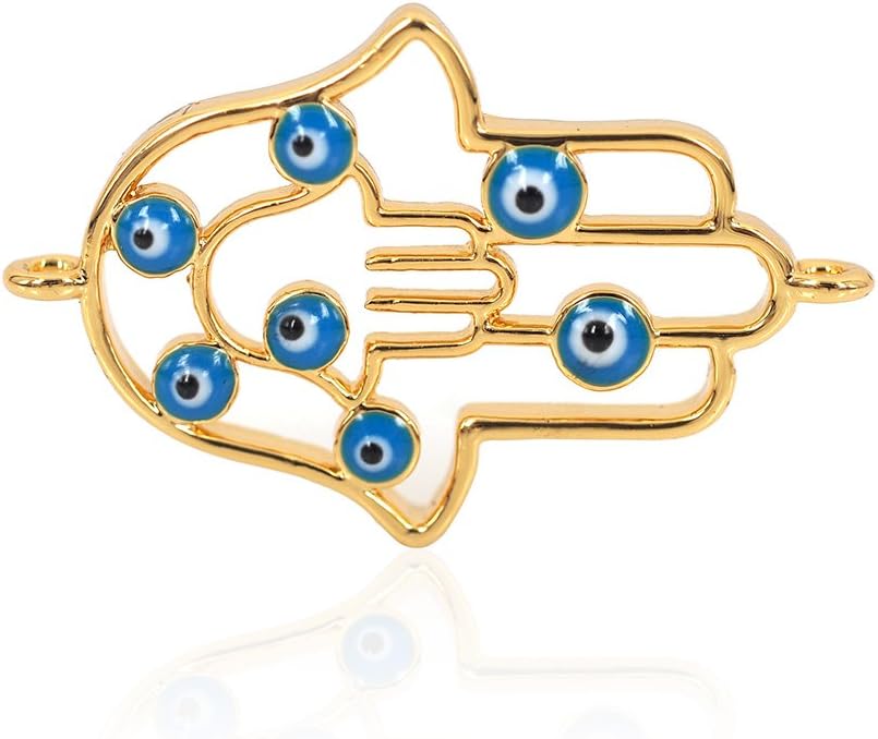 SouthBeat Hamsa Hand Evil Eye for Men Women Bracelet Connector Charms Bead Micro Pave CZ DIY Jewelry Making Charm 25x16mm 5Pcs Gold