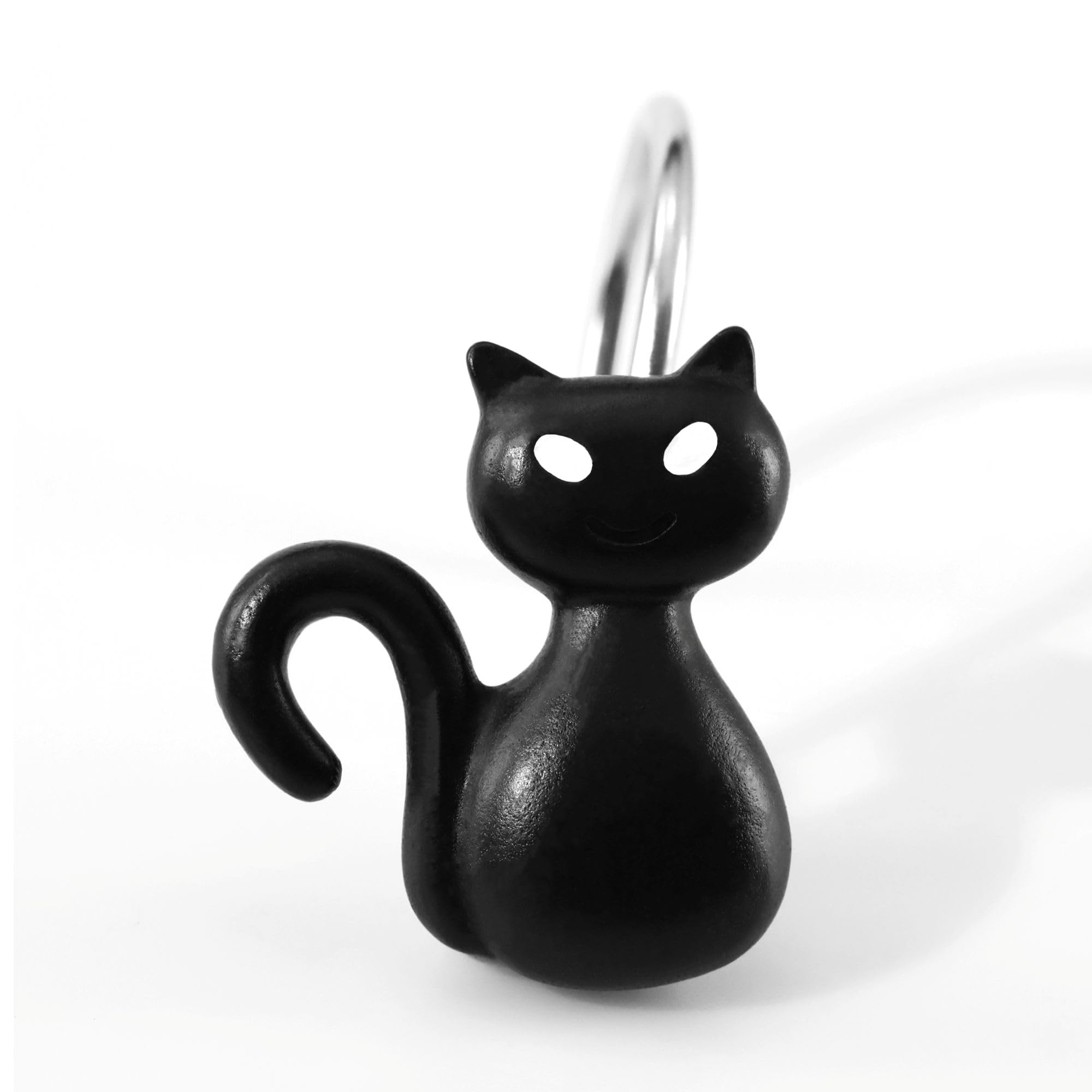 Photo 1 of *DAMAGE** Halloween Black Cat Shower Curtain Hooks - Cute Spooky Gothic Cat Design with Rustproof Stainless Steel Rings - Haunted House Witchy Ghost Horror Theme Decorative Hooks for Bathroom Bedroom Décor