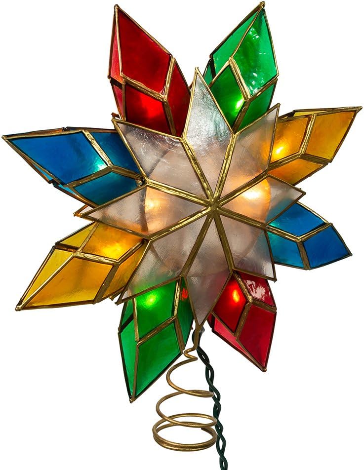 Tree Toppers - Kurt Adler 10-Light Multi-Color Capiz Star Tree Topper
