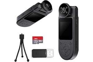 FOUKWAKC L20 1.5”Screen Body Cameras with Audio and Video Recording, 1080P Wearable Personal Body Cam w/ 180° Rotating Lens, 7HR Battery, Night Vision, 64GB Portable Body Worn Camcorder for Civilians (No WiFi)
