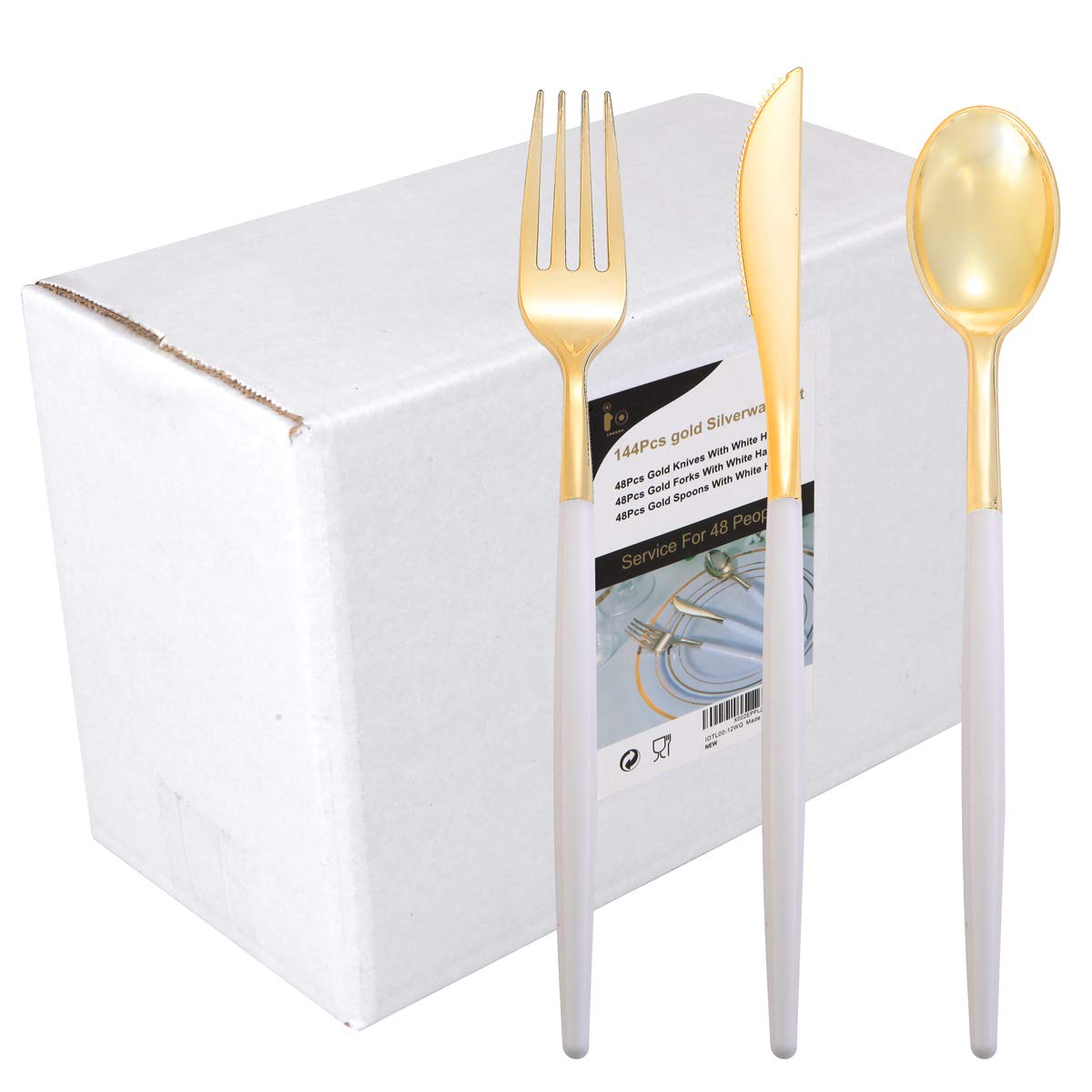 Photo 1 of I00000 144Pcs Gold Plastic Silverware, Gold Plastic Utensils Set,Disposable Utensils Heavy Duty,Disposable Silverware Set Includes 48 Forks,48 Knives,48 Spoons for Party & Thanksgiving
