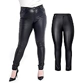 S P Y M Womens Stretchy Jeggings, Faux Leather Legging Pants with Pockets, Regular and Plus Size