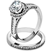Marimor Jewelry 2.75 Carat Round Cut Cubic Zirconia Stainless Steel Wedding Ring Set Womens Size 5-10