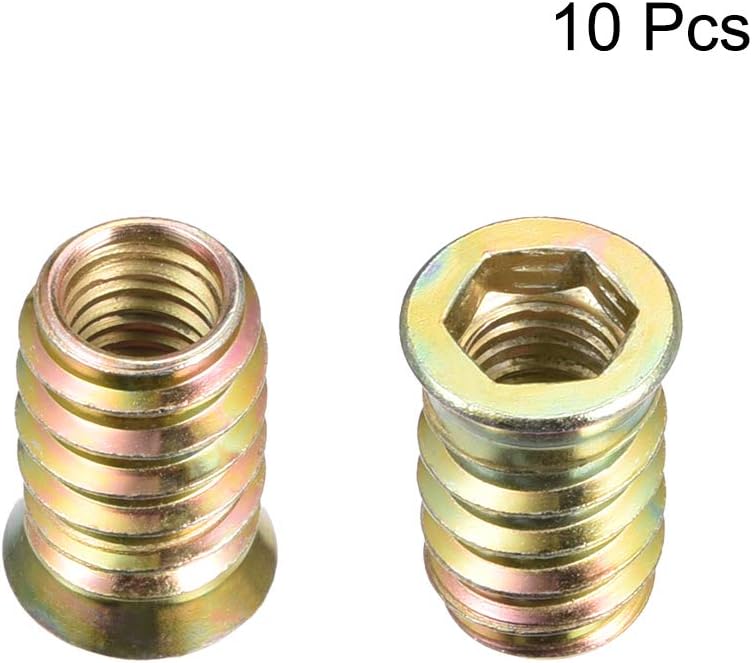 sourcing map Wood Furniture M10x25mm Threaded Insert Nuts Interface Hex Socket Drive 10pcs, M10x25mm-10pcs - Image 3
