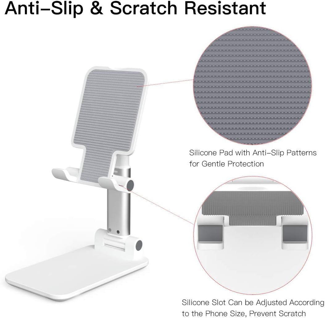 Adjustable Phone Stand for Desk, Foldable Cell Phone Holder for Desk, Stable Aluminum Desktop Holder, Universal Tablet Adjustable Stand Compatible with Mobile Phone/iPad/Tablets (Black): Electronics