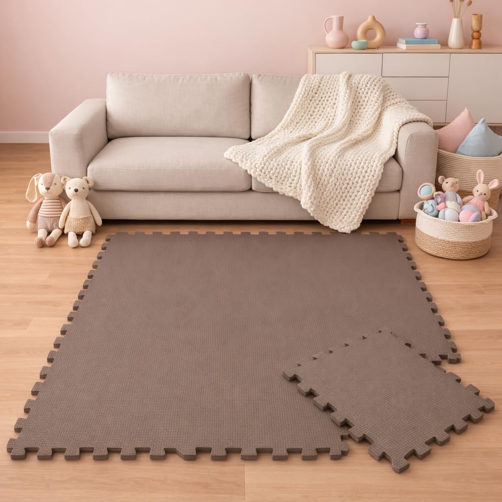 LittleTom 9-Piece Baby Play Mat - 30x30 cm/ 11.8x11.8 in - Soft Foam Interlocking Tiles - EVA Sensory Mat for Crawling Toddlers - Indoor & Outdoor Use - Plasticizer-Free Floormats for kids