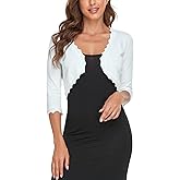 MISS MOLY Women's 3/4 Sleeve Shrug Cardigan Open Front Cropped Knit Bolero Sweater