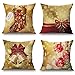 Gold Christmas Bows and Bells Throw Pillow Covers Set of 4 Cotton Linen Decorative Pillow Case for Sofa Christmas Home Cushion Covers 18 x 18 Inches