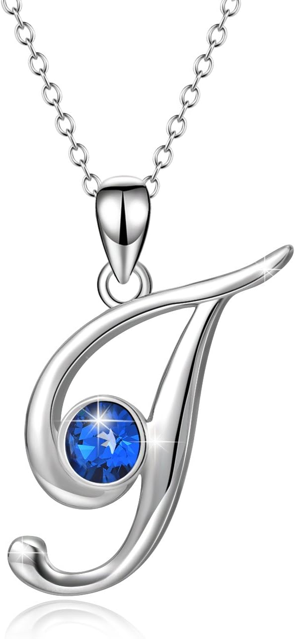 WINNICACAInitial Necklaces for Women Letter Necklace Sapphire Pendant Necklace Sterling Silver Jewelry Birthday Valentine's Day Gifts for Teens Girls Her
