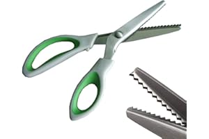 JISTL Green Pinking Shears Comfort Grips Crafts Zig Zag Cut Sewing Scissors,Professional Handheld Dressmaking