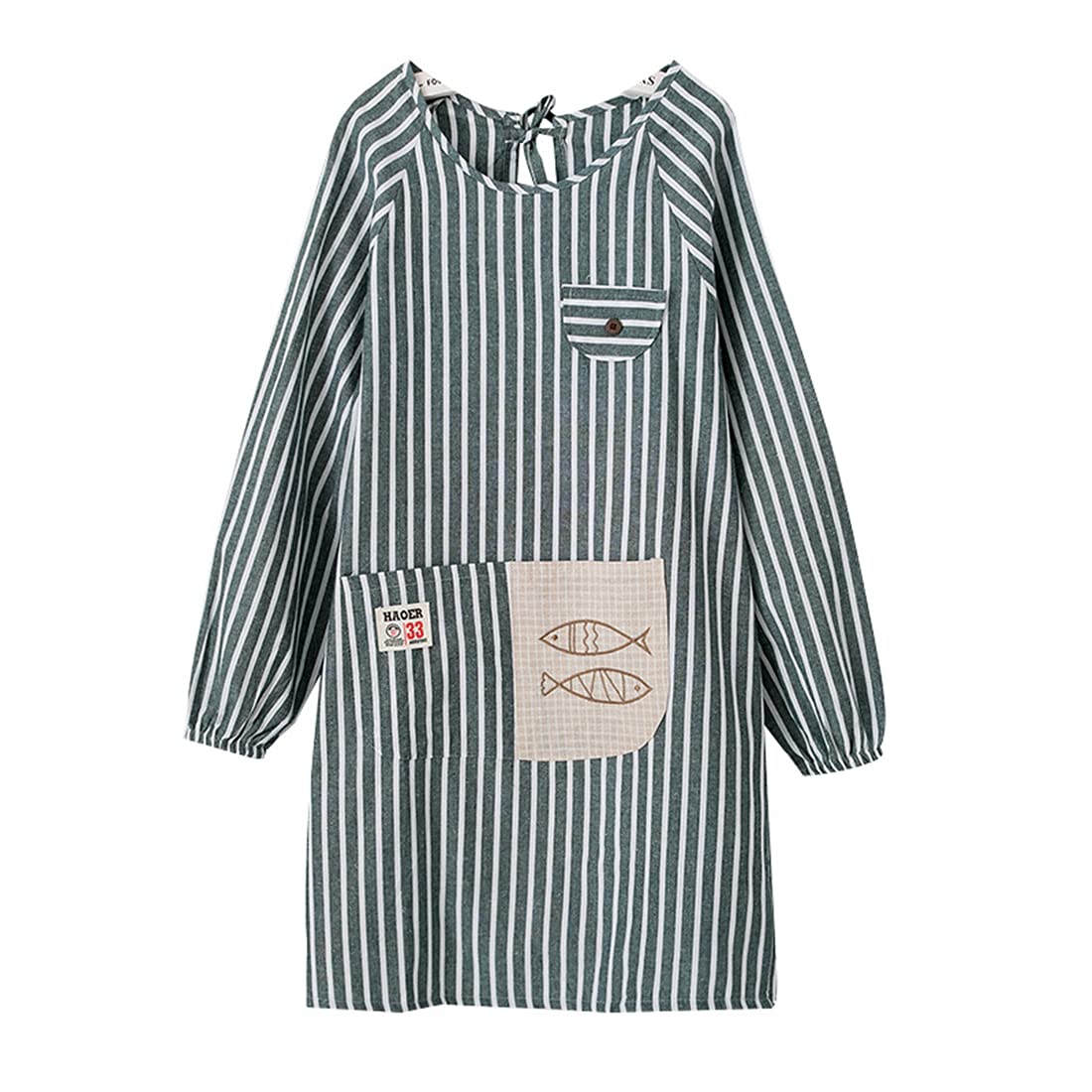 Xlabor Apron with Sleeves Waterproof Anti-Oil Fabric Painting Apron with Pocket Green