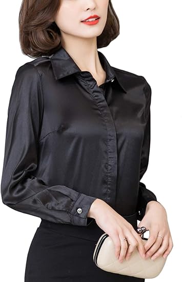Amazon Mini Sunshine トップス ブラウス シャツ レディース とろみシャツ ワイシャツ フォーマル 美光沢 サテン 長袖 Ol オフィス カジュアル シャツ ブラウス 通販