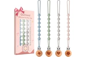 QUNLAND Silicone Pacifier Clip, 4-Pack Pacifier Clips for Boys, One-Piece Soft Flexible Binky Clips Paci Holder with Beaded, Newborn Baby Boy Girls Essentials for Teething Relief, Birthday Shower Xmas Gift