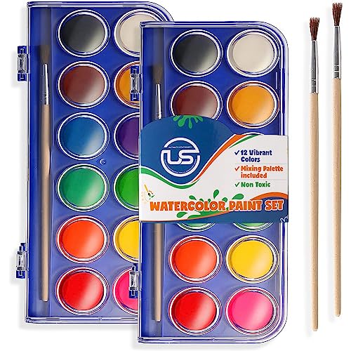 2 Pack Watercolor Paint Set 12 Vivid Colors