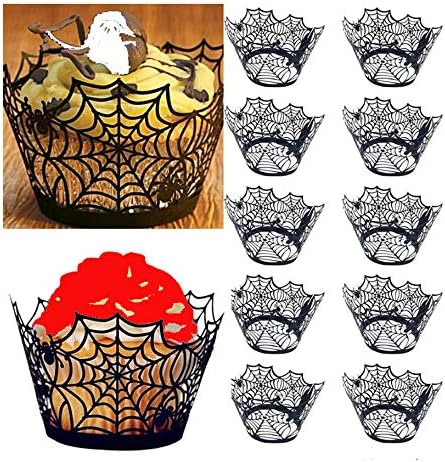 36 Pack Halloween Cupcake Wrappers Spiderweb/Pumpkin/Castle Laser Cut Hollow Paper Liners Holders for Party Birthday Decoration