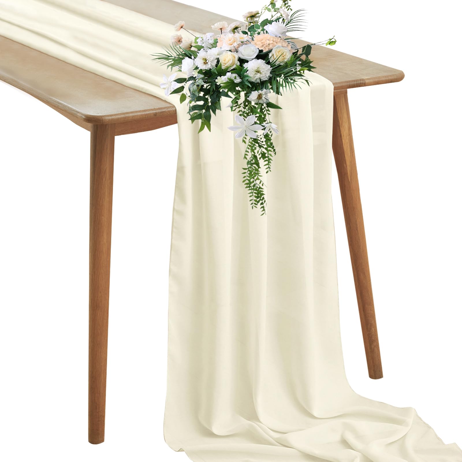 Photo 1 of Horbaunal Ivory Chiffon Table Runners 10FT Sheer Chiffon Runner 29x120 Inches Romantic Boho Rustic Table Runner for Wedding Party Bridal Baby Shower Table Decorations