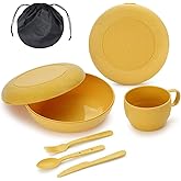 Berglander Camping Mess Kit with Bowl, Plate, Cup, Spoon, Fork, Knife and Carry Bag, Save Space, Easy to Carry, Plastic Campi