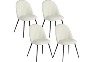 HOMCOM Set of 4 Modern Dining Chairs, Velvet Upholstered Kitchen Chairs with Curved Back and Steel Legs for Living Room, Crea