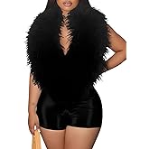 KANSOON Sexy Romper for Women Halter Feather Deep V Neck Short Jumpsuit Backless One Piece Outfits Club Party