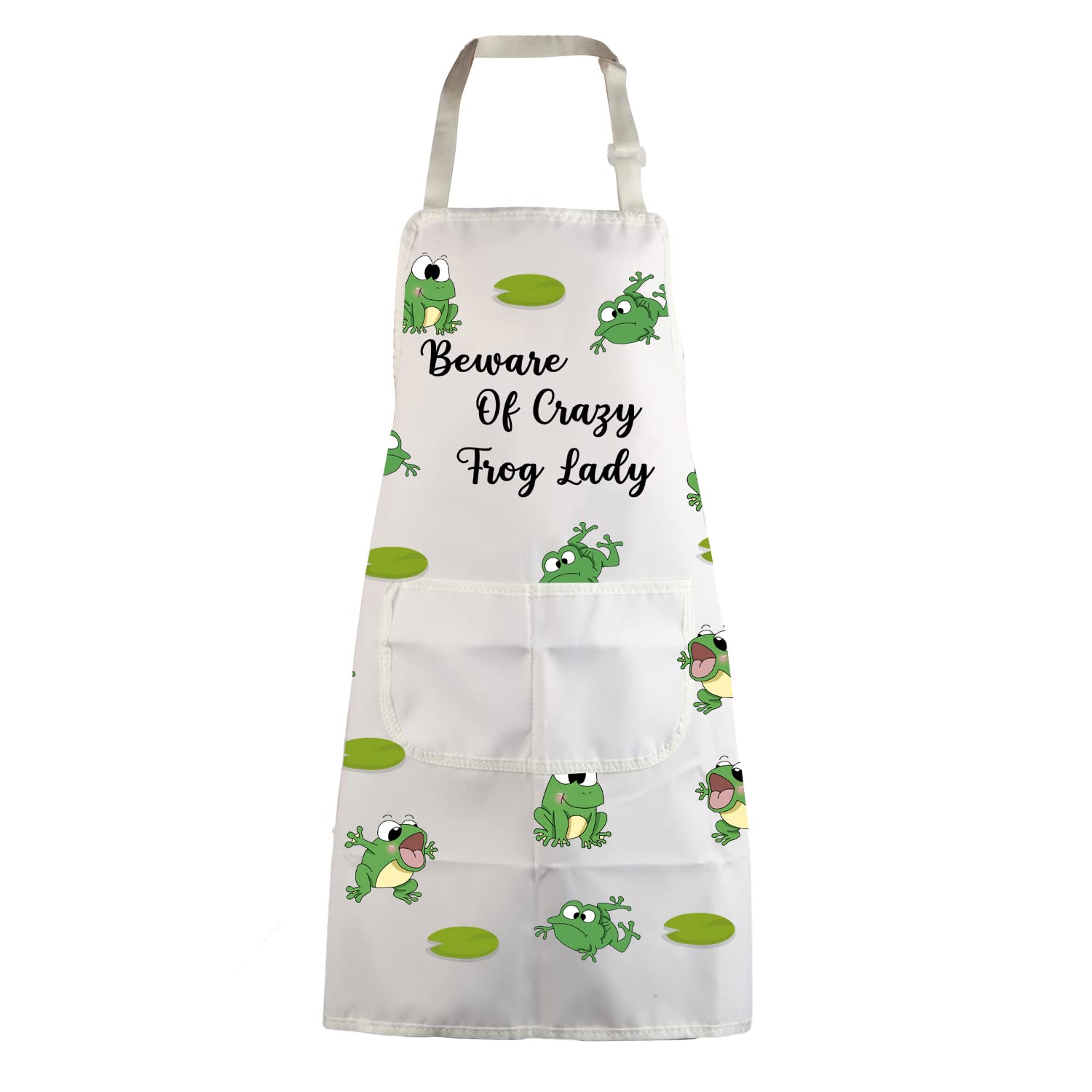 MYSOMY Frog Apron Beware of Crazy Frog Lady Kitchen Apron Frog Lover Gifts for Women Funny Frog Gifts Frog Grilling Apron (Beware of Frog Lady)
