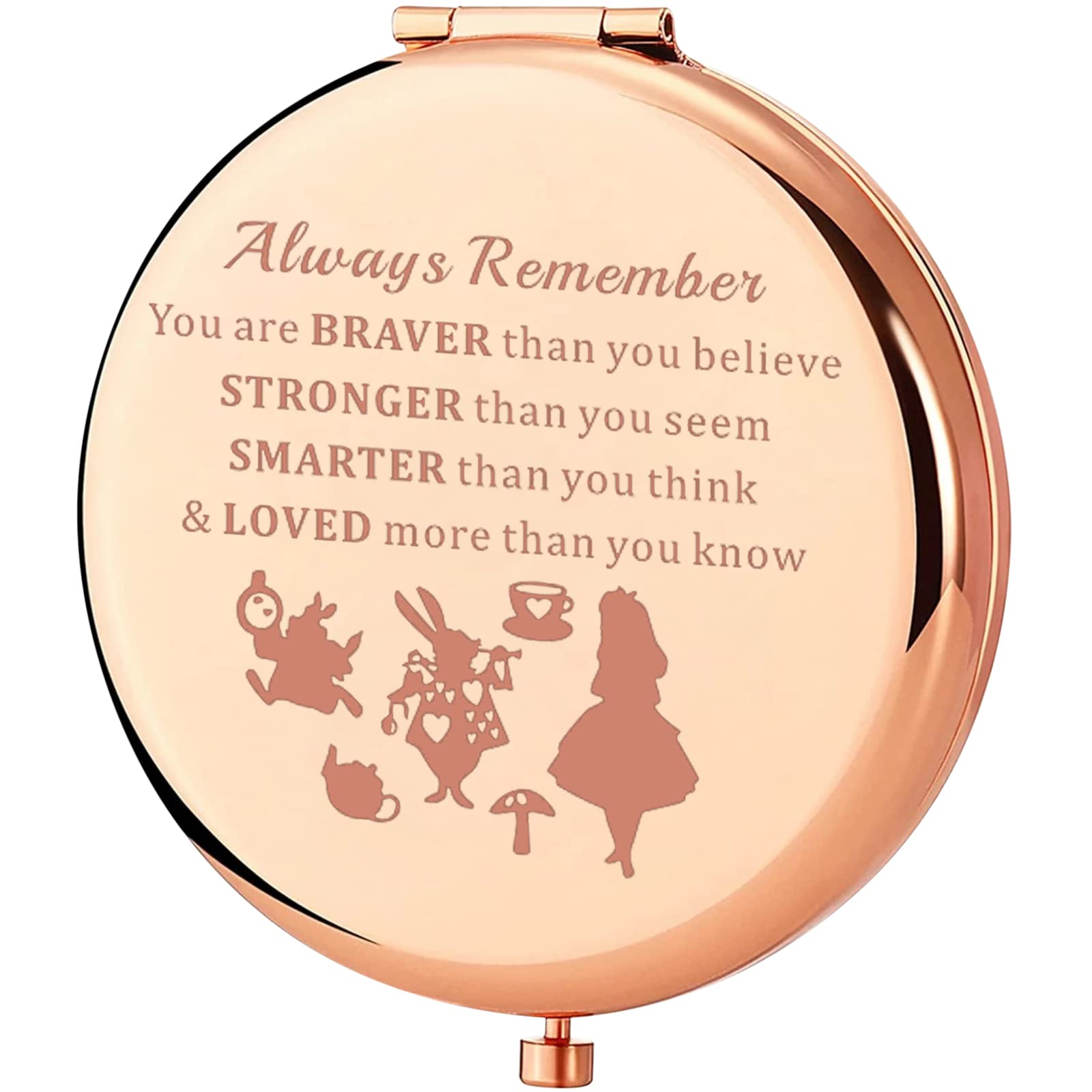 KEYCHIN Alice Fans Pocket Mirror Alice Fairy Tales Gift Always Remember You are Braver Stronger Smarter Than You Think Compact Makeup Mirror (Alice-RG)