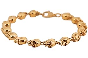 HAQUIL Stainless Steel Skull Bead Linked Strand Bracelet for Men and Women, Gothic Punk Rock Biker Skull Jewelry Gift