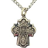 Religious Gifts Pewter Holy Dove Four-Way Cross Pendant with Bright Cut Accents, 13/16 Inch