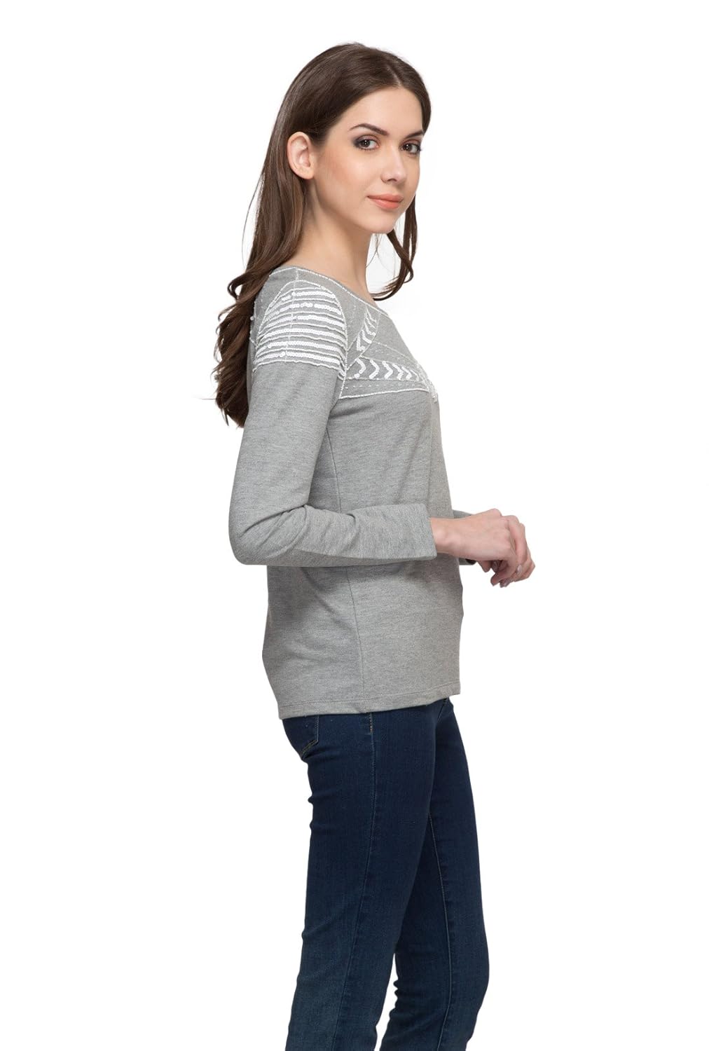 marie claire grey melange embellished sweatshirt (mc10261a)