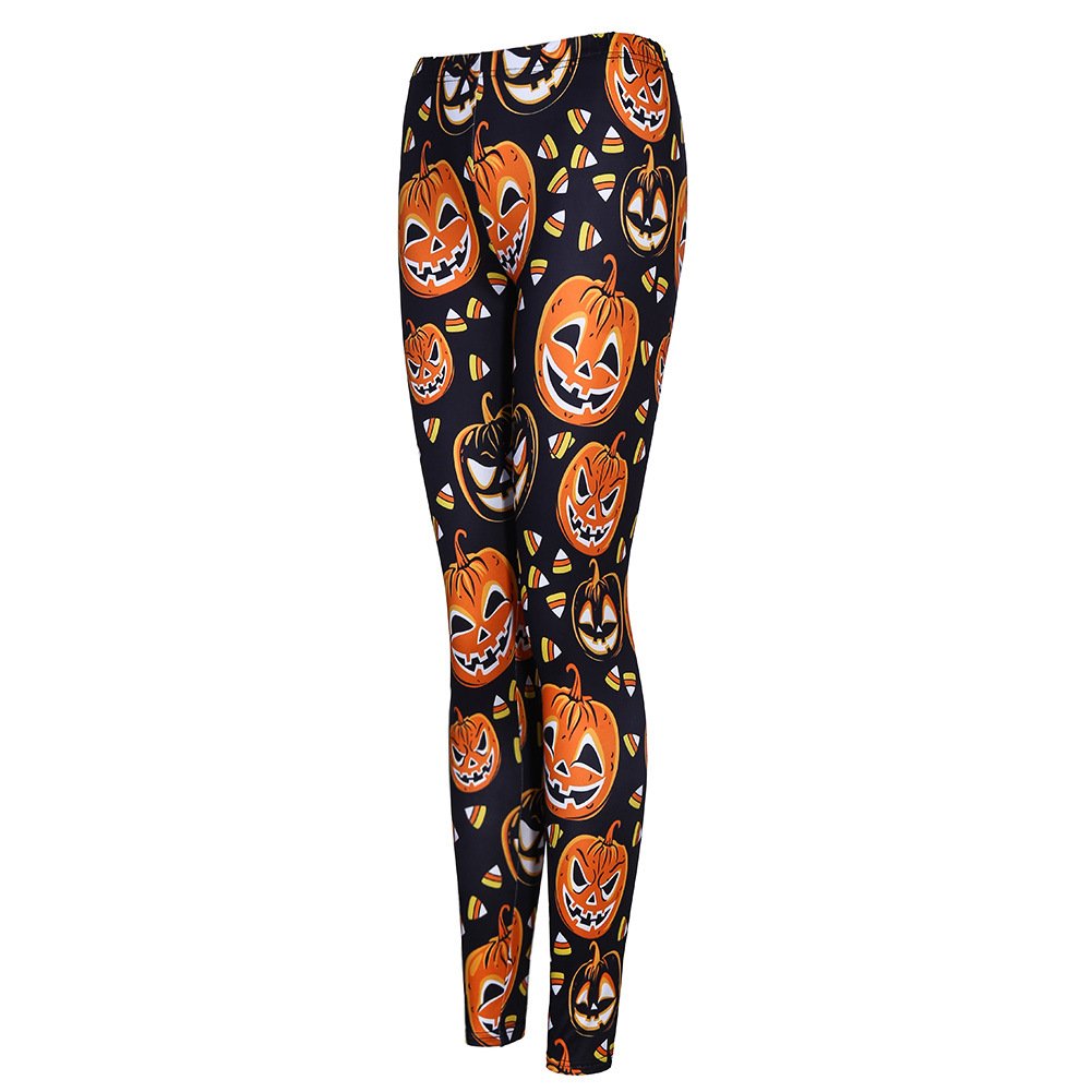Women\'s Printed Leggings Full Length Colorful Pants (Large, Pumpkin)