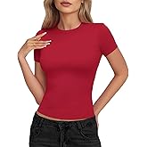 T Shirts for Women Summer Crop Tops Short Sleeve Casual Going Out Tight Crew Neck Slim Fit Basic Tees Y2k Clothes