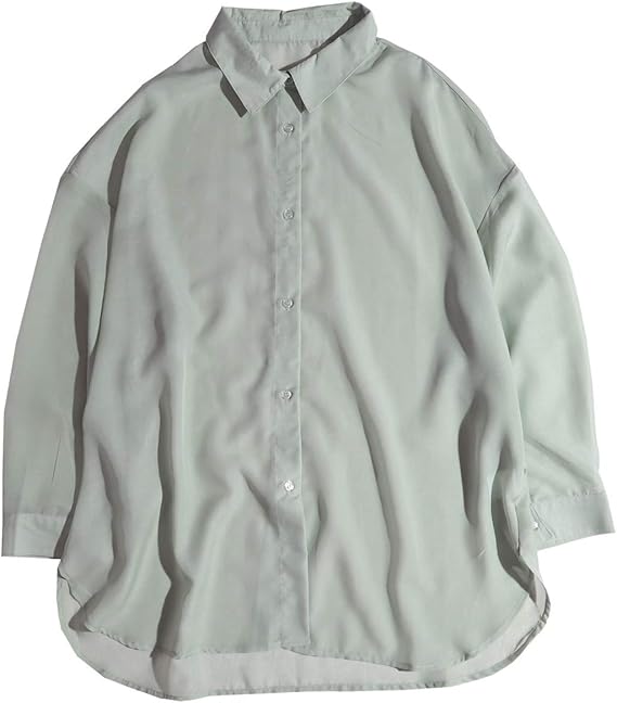 Amazon Co Jp シアーシャツ レディース ロング 黒 白 韓国 ブラウス シアー シャツ おしゃれ 羽織り ビッグシルエット 服 ファッション小物