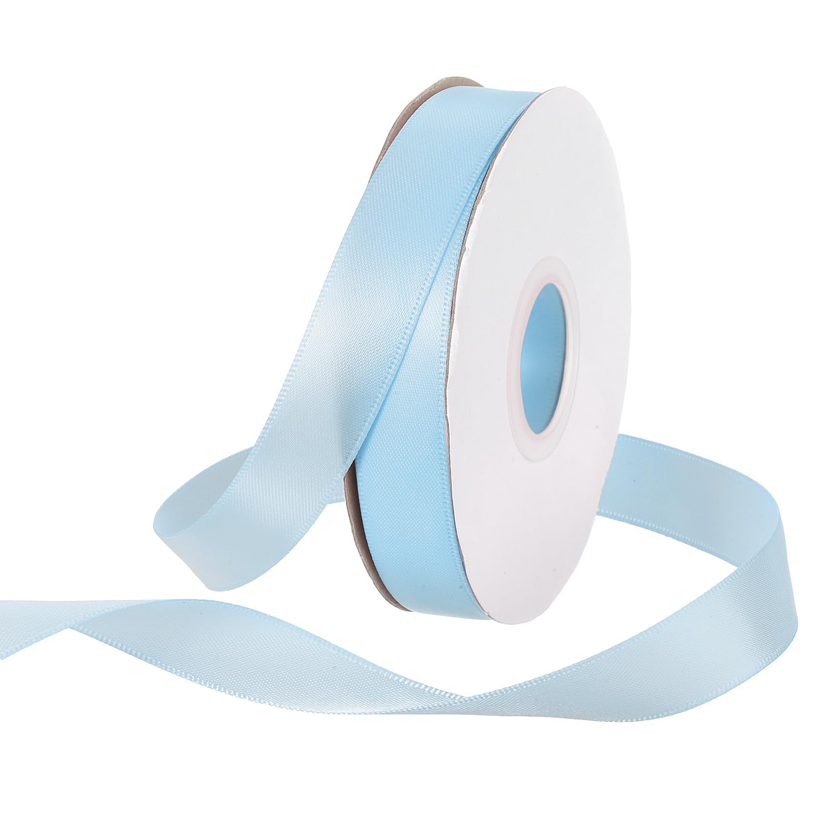 Rebower 15mm Satin Ribbon 23m Thick Double Face Grosgrain Silk Ribbon, [for Gift Wrapping, Hair Bows, Wedding, Cake, Flower] - 25 Yard/75ft/ Light Blue