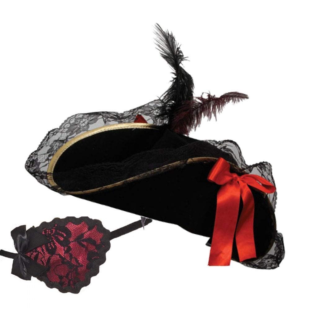 A2ZFD Ladies Super Deluxe Pirate Captain Hat and Eyepatch - Adult Fancy Dress Party Costume Accessory