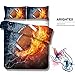 ARIGHTEX American Football Bedding Fire and Ice Brown Ball Flames Pattern Duvet Cover Sports Themed Bedding Dark Blue Orange Boys Duvet Cover (Twin)