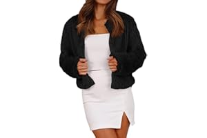 Fisoew Womens Faux Fur Coat Long Sleeve Cropped Fleece Open Front Short Jacket Outerwear