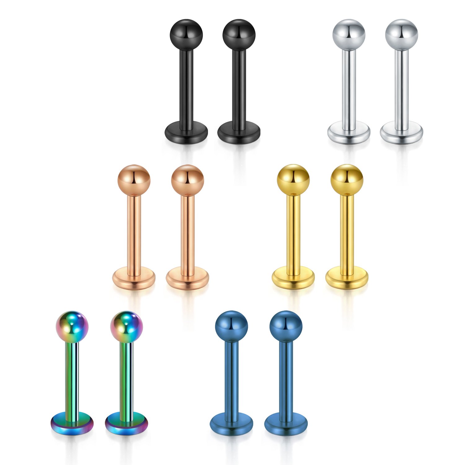 12PCS 1.2mm Surgical Steel Labret Lip Ring Tragus Helix Earring Stud Piercing Jewelry,Briana Williams