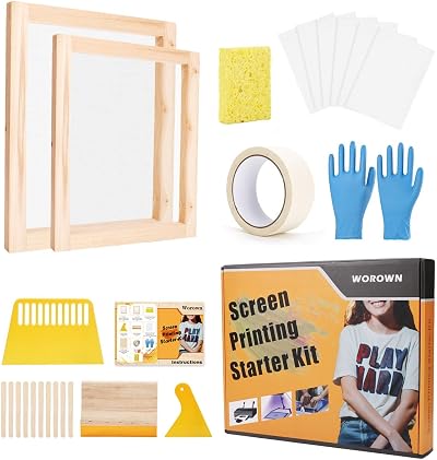 Worown 23 Pack Screen Printing Kit with Frames, Squeegees & Accessories