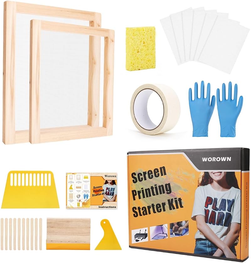 Worown 23 Pack Screen Printing Kit with Frames, Squeegees & Accessories