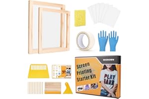 Worown 24 Pack Screen Printing Starter Kit, 2 Different Sizes of Wooden Screen Printing Frame with 110 White Mesh, Including 